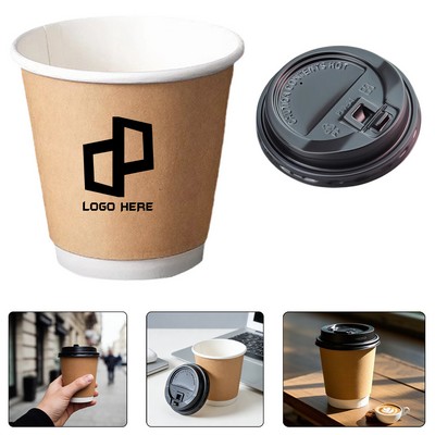 8Oz Double Wall Insulated Paper Coffee Cup W/ Lid
