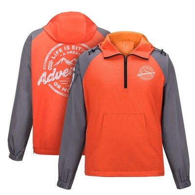 Custom Quarter-Zip Hooded Anorak Jacket With Kangaroo Pocket
