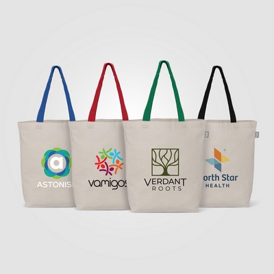 Tonga Recycled 5oz Cotton Colored Handle Shopping Tote Bag - 11L - Heat Transfer
