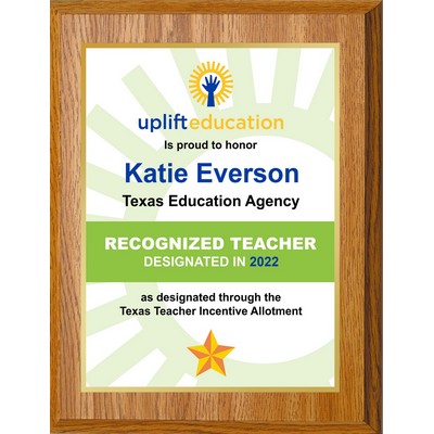 7" x 9" Oak Finish Plaque w/ Full Color Sublimated Imprint and Back Plate