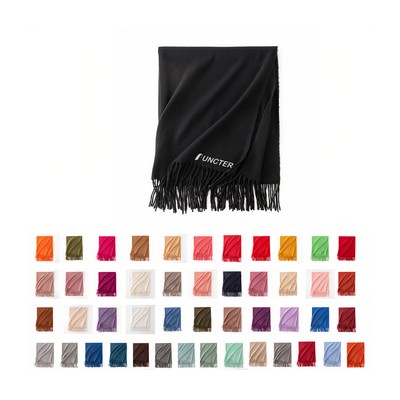 Soft Faux Cashmere (Polyester) Fringed Scarf-Embroidery 78.7"