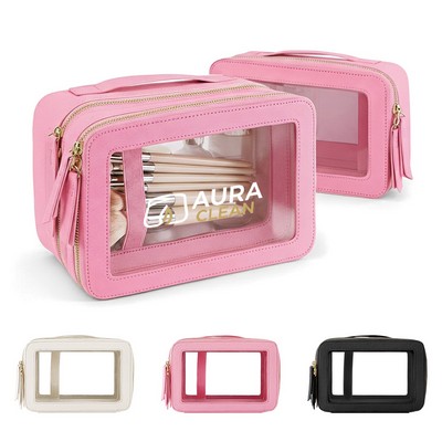 Dual-Layer Clear PU Leather Travel Case