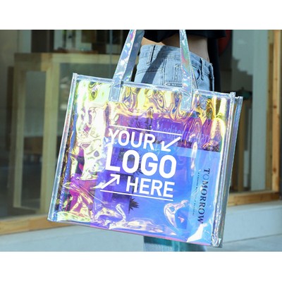 Oversized holographic rainbow PVC tote bag