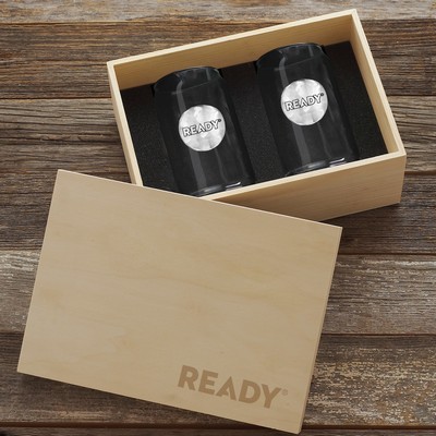 Staten 2-Piece Beer Can Glass Set in Engraved Pine Box