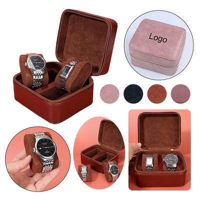 Portable Double PU Leather Watch Travel Case