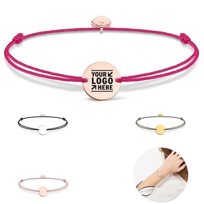 Adjustable Cord Bracelet with Steel Charm