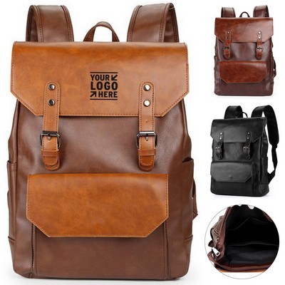 Classic Vintage Leather-Style Laptop Backpack