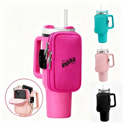 Durable Neoprene Tumbler Accessory Pouch w/ Double Zipper Pockets