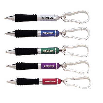Solid Brass Carabiner Pen w/Black Sponge Comfort Grip