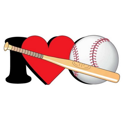 I Love Baseball w/ Bat Promotional Magnet w/ Strip Magnet (8 Square Inch)