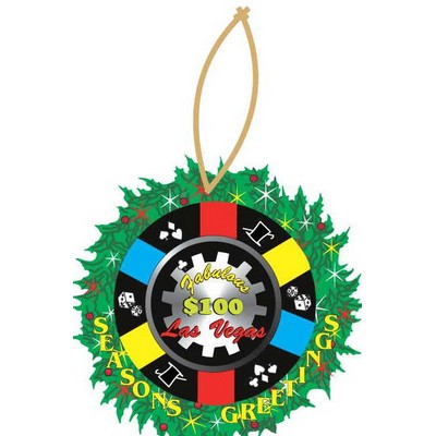 Las Vegas $100 Poker Chip Wreath Ornament w/ Clear Mirror Back (12 Square Inch)