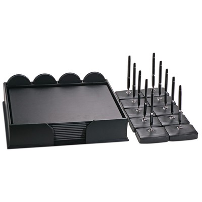Top Grain Black Leather Conference Room Set (33-Piece)