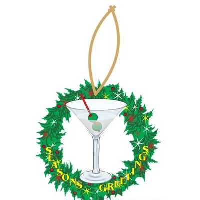 Martini Executive Wreath Ornament w/ Mirrored Back (10")
