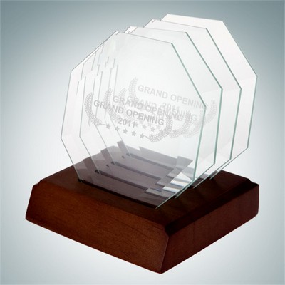 4 Piece Octagon Jade Glass Coaster Set w/ Base