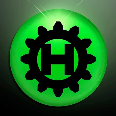 Green LED Frosted Circle Badge with Safety Pin - PRINTED