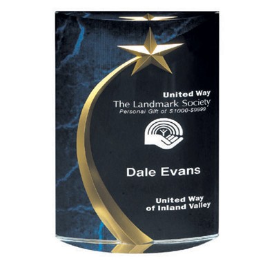 6" BLUE MARBLE TROPHY (engraved )
