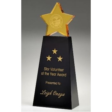 Medium Optical Crystal Golden Star on Black Base Award