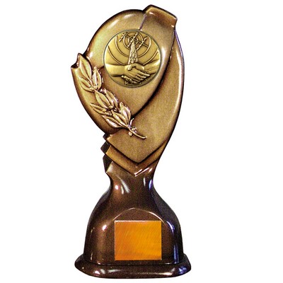 Stock Classic 10" Trophy with 2" Handshake Coin and Engraving Plate