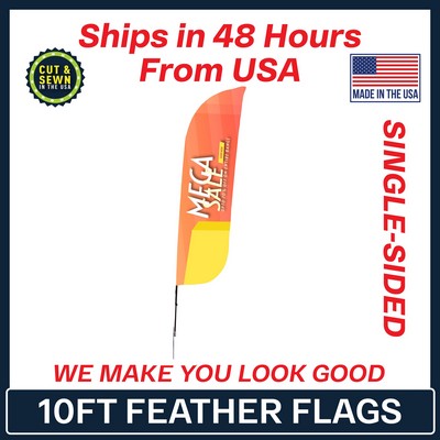 10' Feather Flag - Single Sided w/Spike Base - Made in the USA