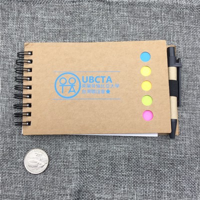 Mini Recyclable Horizontal Spiral Notebook With Sticky Note And Paper Pen