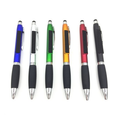 Plastic Ball Pen With Clearer On The Side And Touch Stylus