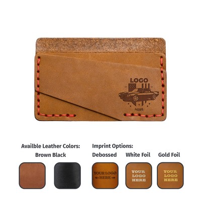 Full-Grain Leather Card Wallet-Horizontal Double Pocket