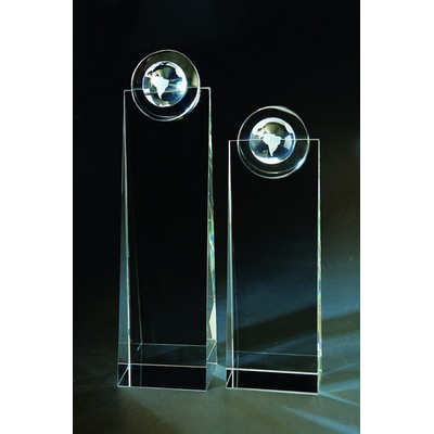 Globe Tower Optical Crystal Award/Trophy 11"H - Variant C