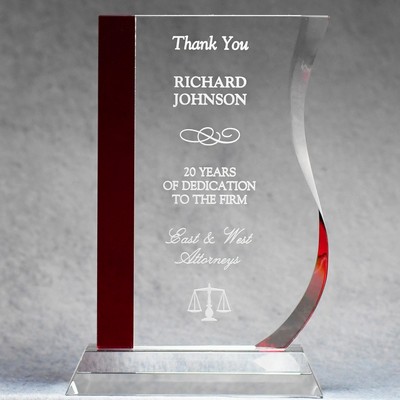 Red Stripe Wave Crystal Award - 8.5"