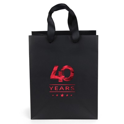 Elizabeth™ - Ribbon Handle Matte Eurotote - Foil Print (7 3/4" x 4 3/4" x 9 3/4")