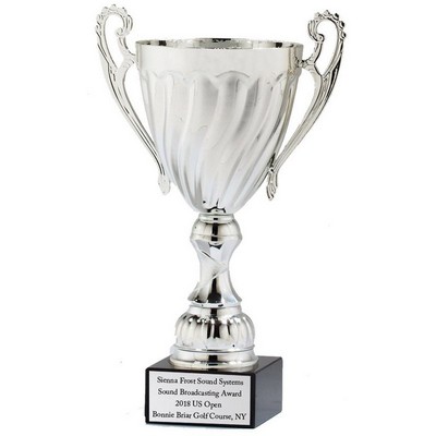 11 ½" Swirl Silver Metal Trophy Cup w/Black Marble Base