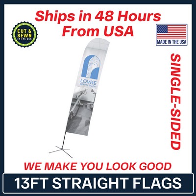 13' Single Sided Premium Straight Flag with Chrome X Base & Carry Bag - Made in the USA