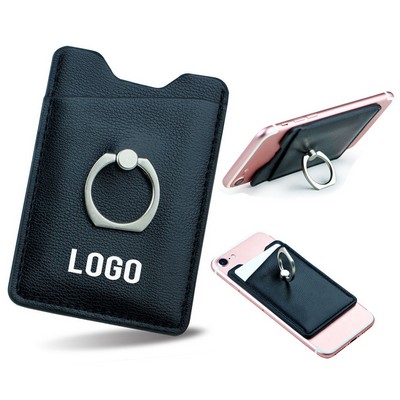 3 7/10"x2 1/2" PU Leather Phone Wallet/Card Holder w/Metal Finger Ring Phone Stand