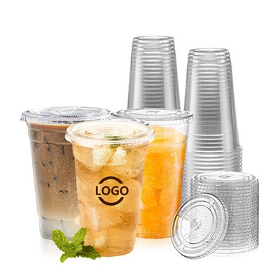 16oz Disposable Plastic PET Beverage Drink Cup with Lid