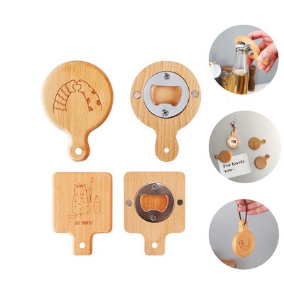 Wooden Bottle Opener Fridge Magnet with Handle and Hanging Rope