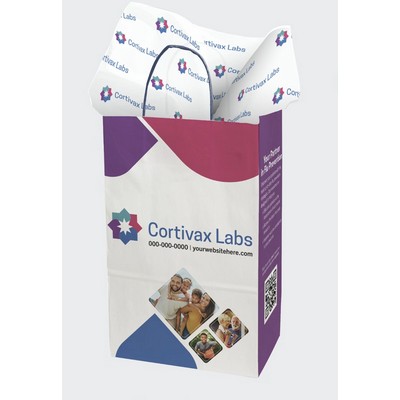 13.375" White Black Handle Shopper with Tissue Paper Bundle
