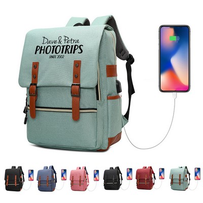 Traveler's Vintage Laptop Backpack with USB Charging Port