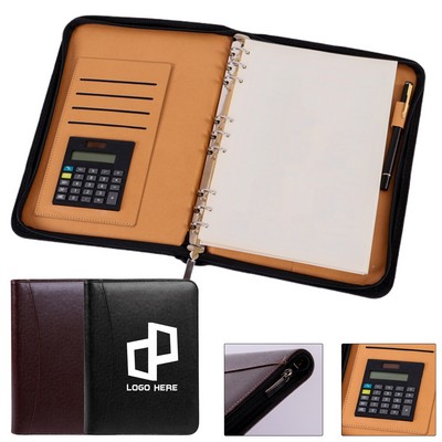 Business Loose-Leaf Zippered Padfolios W/ Calculator