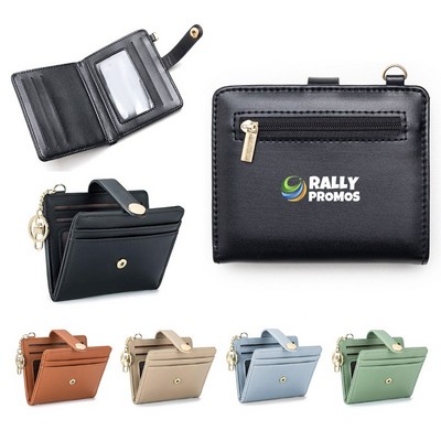 PU Leather Women's Ultra-Thin Wallet With Keychain