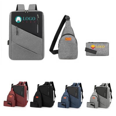 Backpack three-Piece Set (Backpack, Messenger Bag, Clutch)