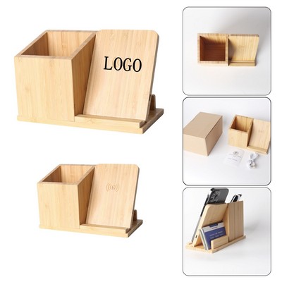 Bamboo Wireless Charger Pen Holder