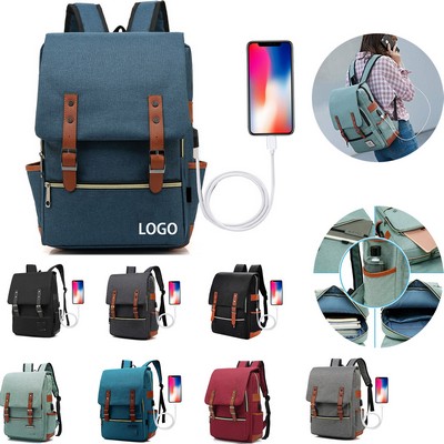 Vintage USB Laptop Backpack Travel Business College