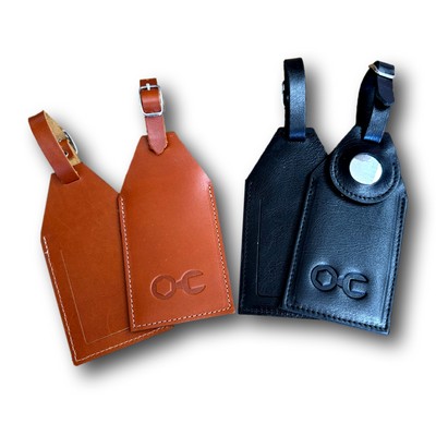 Genuine Leather Luggage Tag with Concealed "Air Tag" Holder