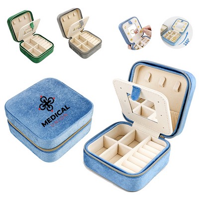 Velvet Jewelry Travel Organizer Display Storage Case With Mirror