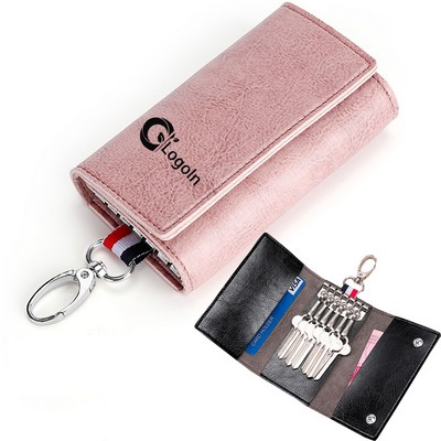 PU Leather Car Key Case Loop Hook Coin Cover Wallet Snap