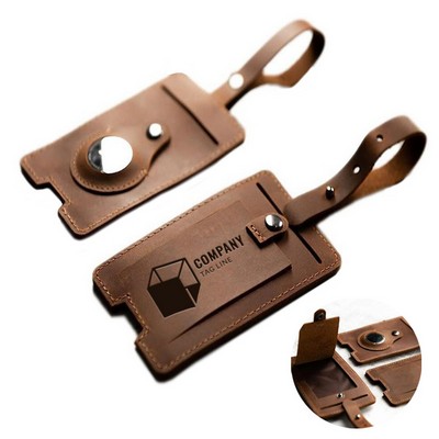 Genuine Leather Luggage Tag with Tracker Compartment