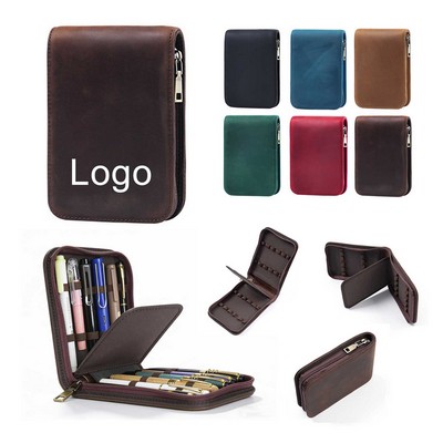 Vintage Crazy Horse Leather 12 Slots Pen Roll Pouch