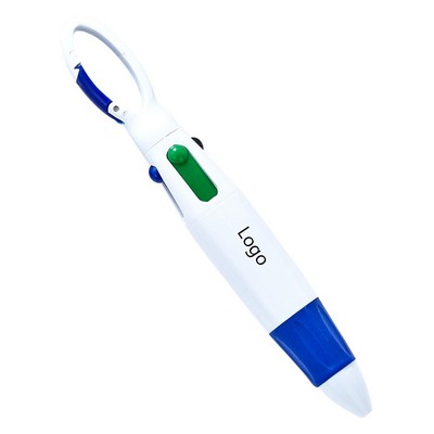 5" Carabiner-Style Four-Color Retractable Plastic Ballpoint Pen