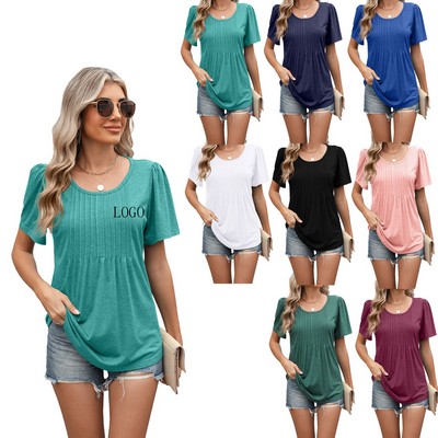 Women's Crew Neck Solid Color Casual Summer Short Sleeve Top