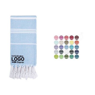 Striped Cotton Beach Towel with Fringe Lightweight Travel Blanket
