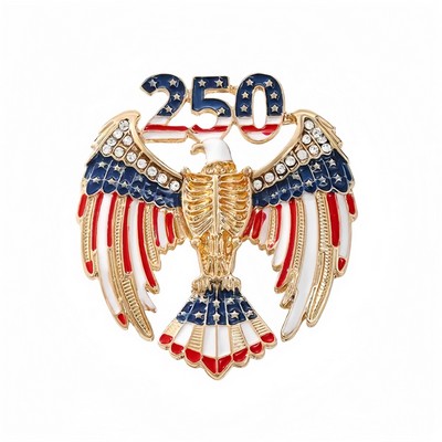USA 250th Anniversary Bald Eagle Pin - Sparkling Rhinestone Patriotic Brooch